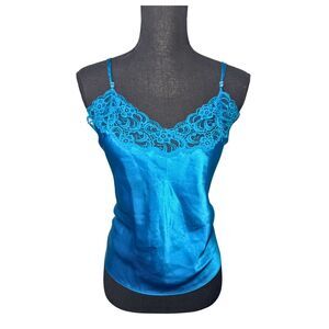 Retro Size Large Blue Satin Floral Lace Witchy Fairy Whimsygoth Cami Tank Top